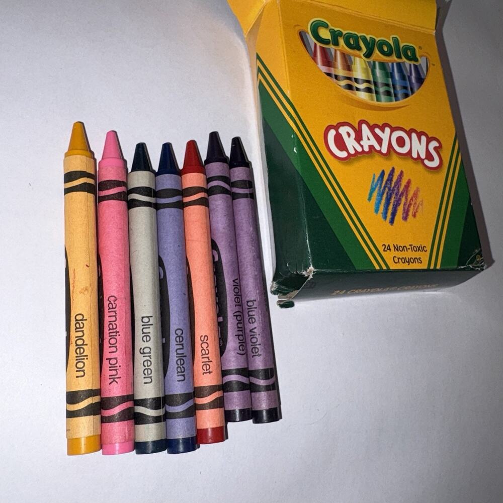 Vintage 2002 Crayola Crayons 24 Count Box NOS Binney & Smith retired Dandelion‎